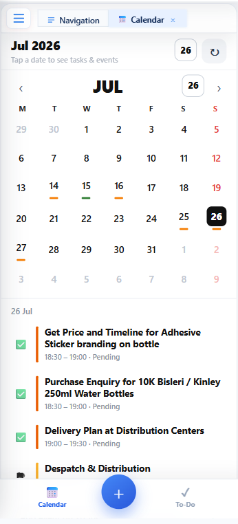 IxpertOnCloud mobile calendar and task follow-ups